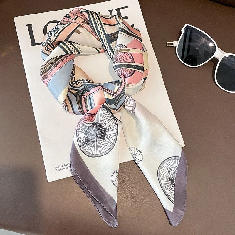 Fashion Hair Scarf for Women Headband Ribbon Satin Silk Square Scarves Lady Wrist Wrap Shawls Design Bandana Foulard 2024 W-177-1 70x70