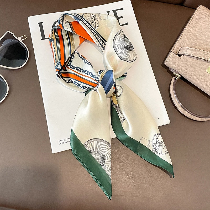 Fashion Hair Scarf for Women Headband Ribbon Satin Silk Square Scarves Lady Wrist Wrap Shawls Design Bandana Foulard 2024