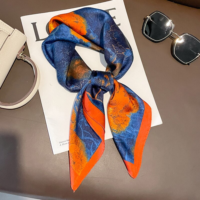 Fashion Hair Scarf for Women Headband Ribbon Satin Silk Square Scarves Lady Wrist Wrap Shawls Design Bandana Foulard 2024 W-179-3 70x70
