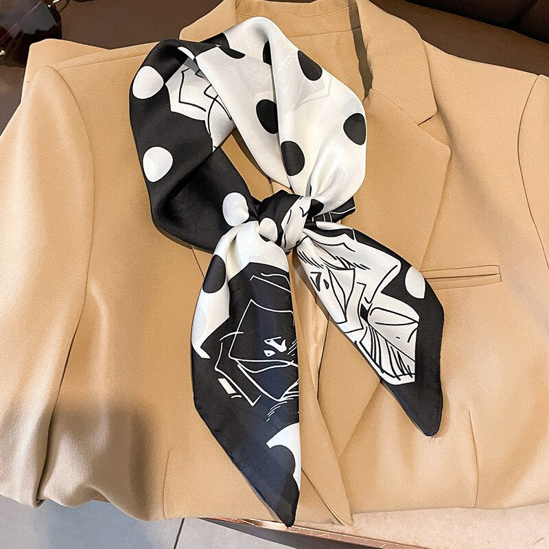 Fashion Hair Scarf for Women Headband Ribbon Satin Silk Square Scarves Lady Wrist Wrap Shawls Design Bandana Foulard 2024 W-179-4 70x70