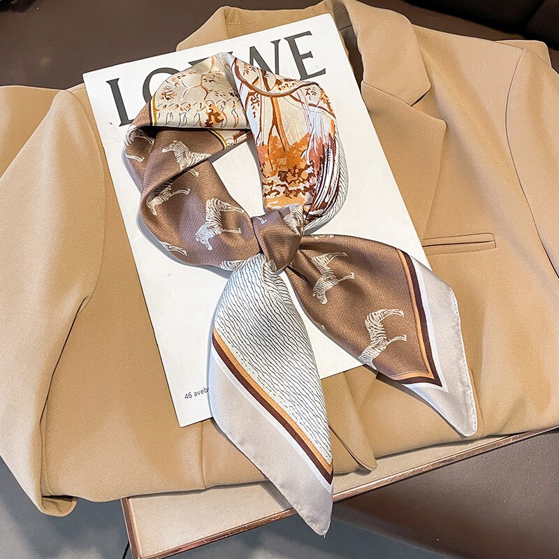 Fashion Hair Scarf for Women Headband Ribbon Satin Silk Square Scarves Lady Wrist Wrap Shawls Design Bandana Foulard 2024 W-76-4 70x70