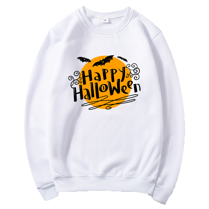 Fashion Halloween Pattern Print Crew Neck Sweater Casual Sports Outdoor Cute Long Sleeve Sweatshirt White