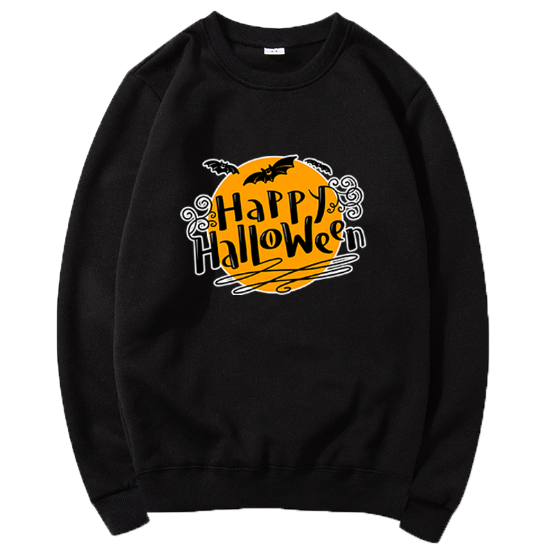 Fashion Halloween Pattern Print Crew Neck Sweater Casual Sports Outdoor Cute Long Sleeve Sweatshirt Black