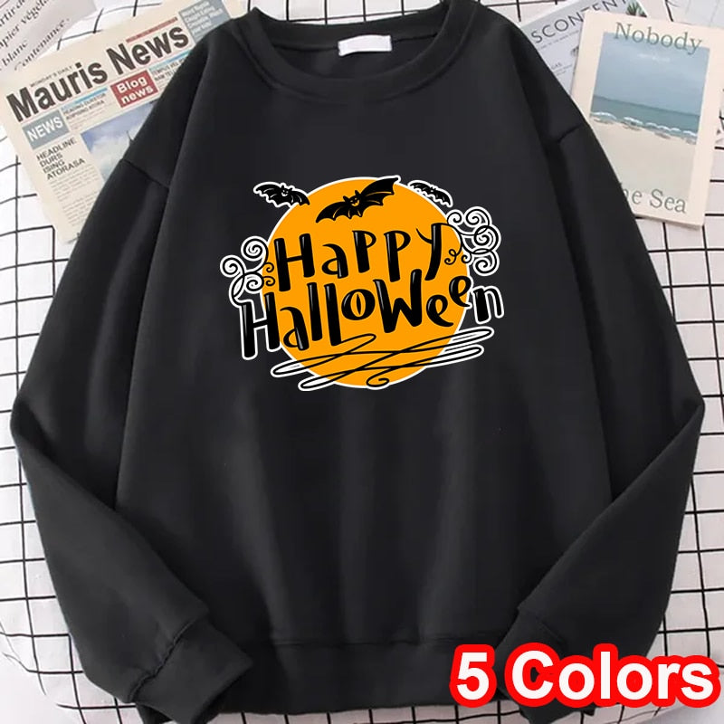 Fashion Halloween Pattern Print Crew Neck Sweater Casual Sports Outdoor Cute Long Sleeve Sweatshirt AMAIO