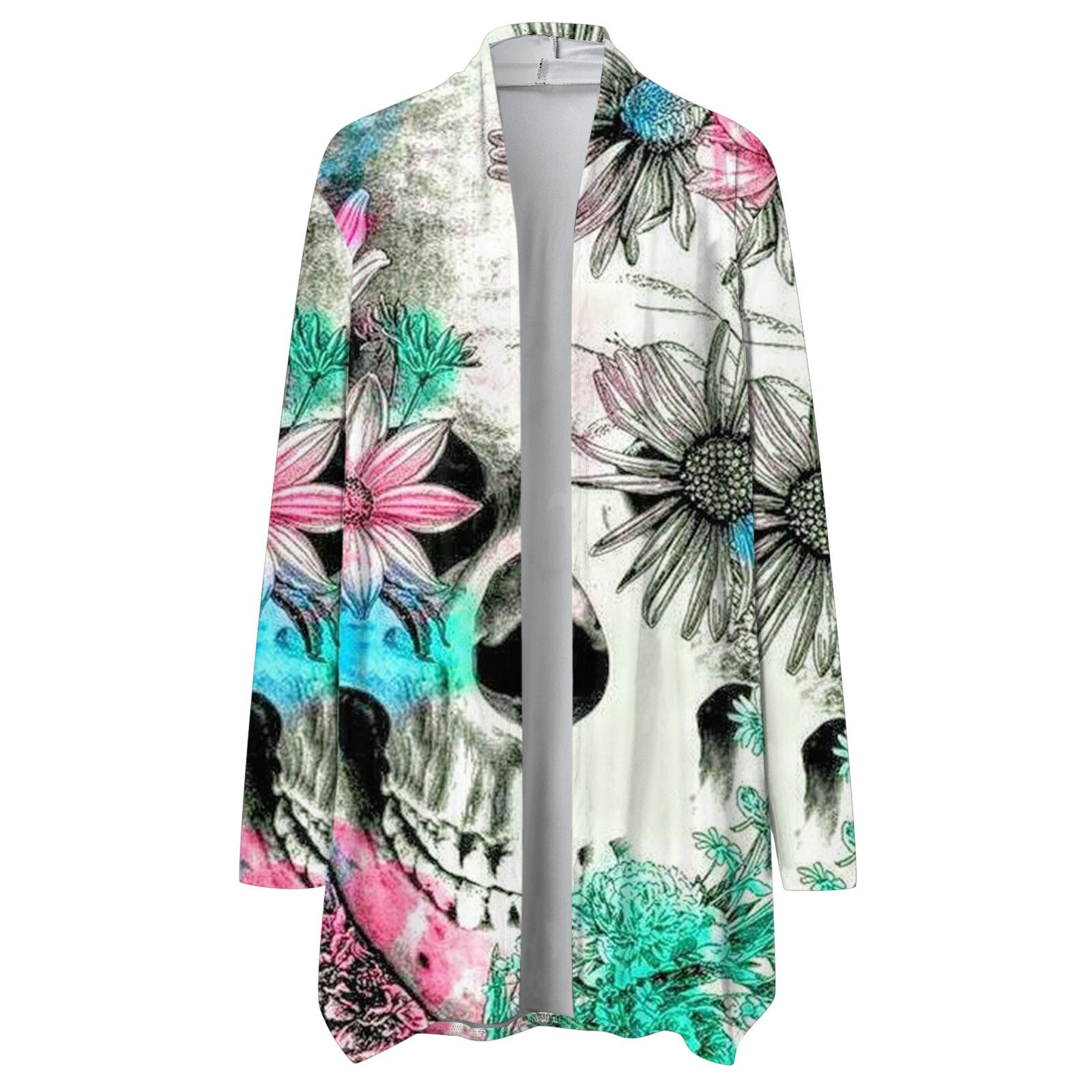 Fashion Halloween Print Cardigan Long Sleeves V-neck Button Coat Skull 3d Pattern Casual Cardigans For Women Autumn Outerwear