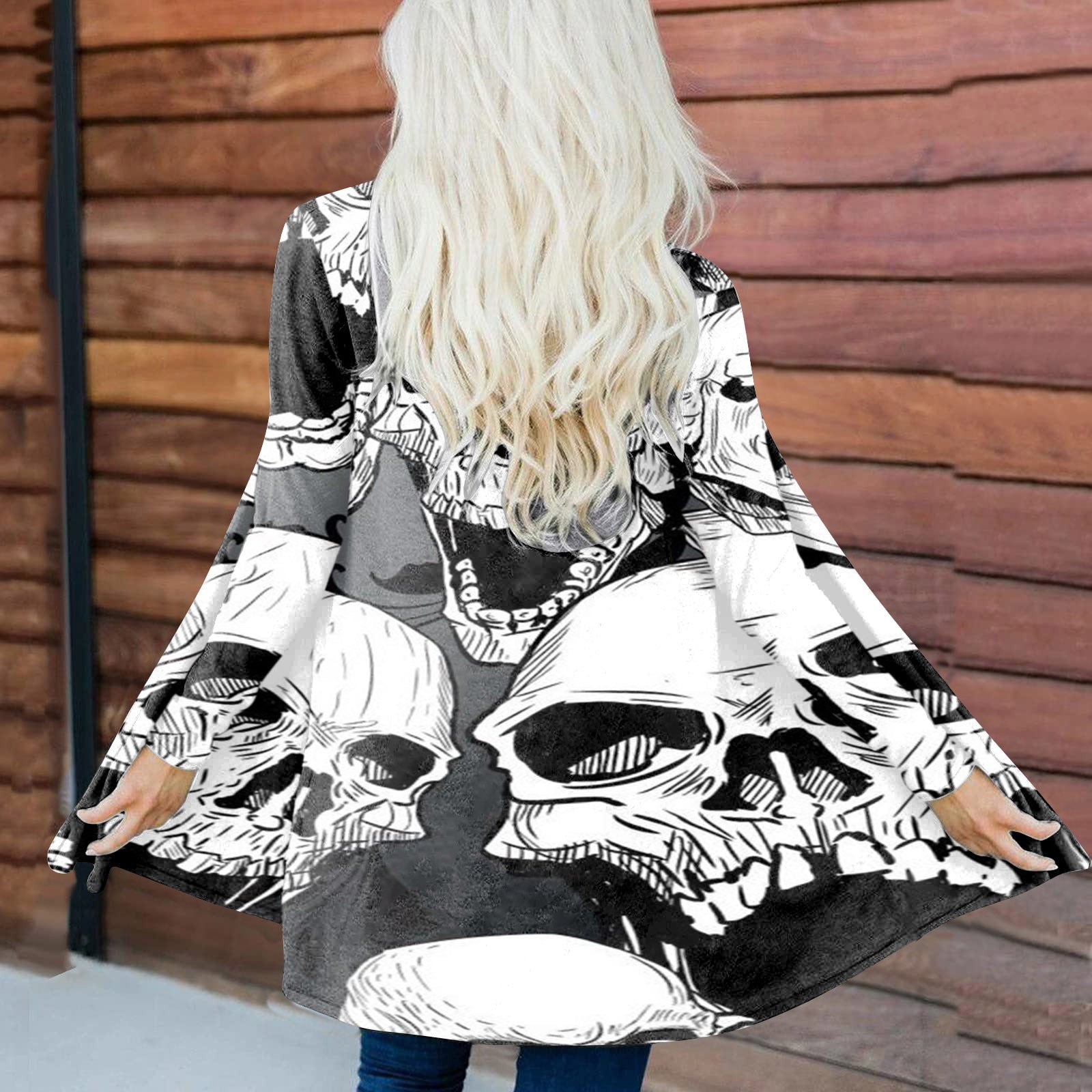 Fashion Halloween Print Cardigan Long Sleeves V-neck Button Coat Skull 3d Pattern Casual Cardigans For Women Autumn Outerwear