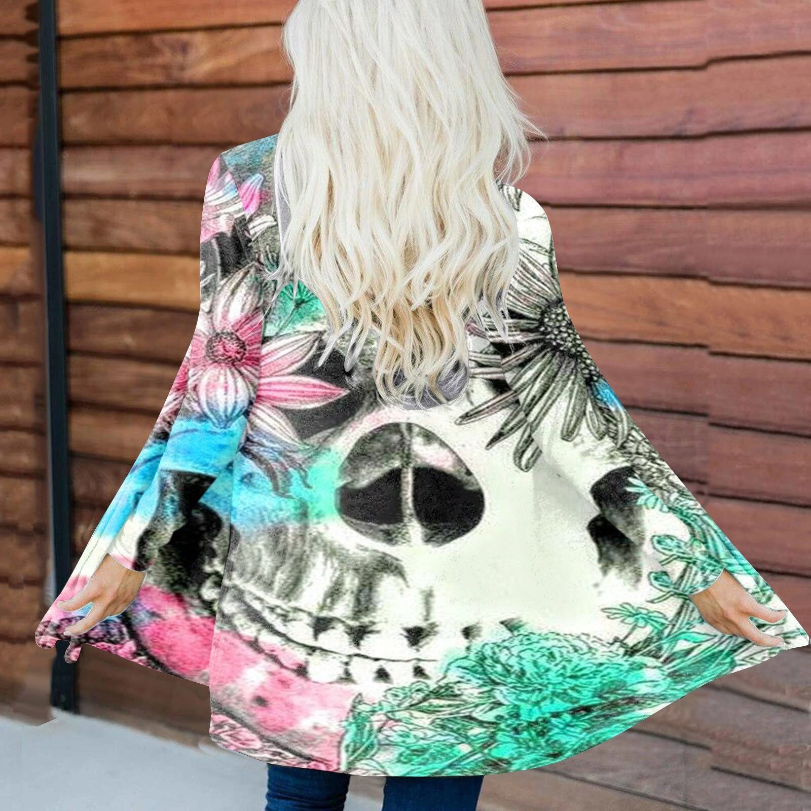 Fashion Halloween Print Cardigan Long Sleeves V-neck Button Coat Skull 3d Pattern Casual Cardigans For Women Autumn Outerwear