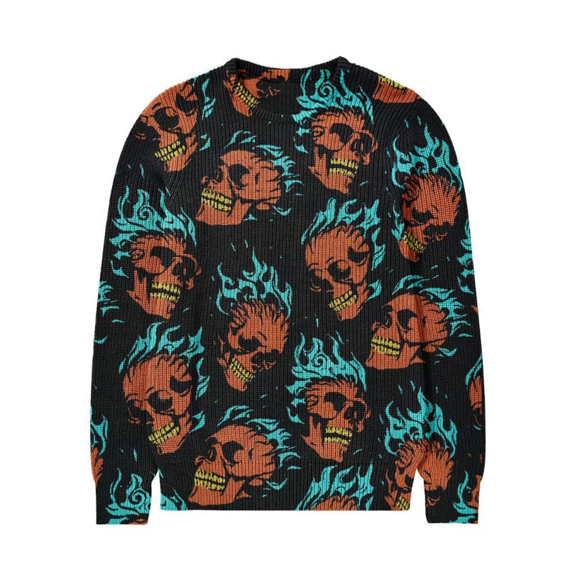 Fashion Hip Hop Streetwear Men's Sweater Autumn Winter 2022 New Coats Men Sweaters Halloween style Male Knitted Pullover Unisex