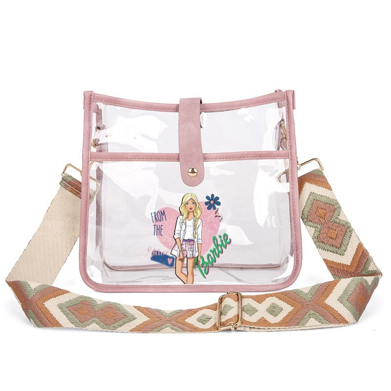 Fashion Ladies Barbie Letter Shoulder Bag Anime Kawaii Princess Female Candy Color Transparent Pvc Square Bag Women Handbag bag 16