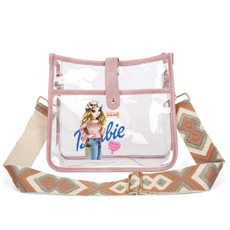 Fashion Ladies Barbie Letter Shoulder Bag Anime Kawaii Princess Female Candy Color Transparent Pvc Square Bag Women Handbag bag 18