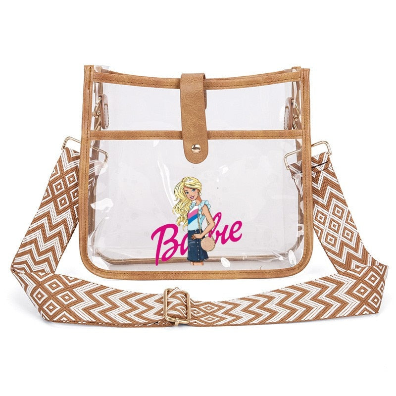 Fashion Ladies Barbie Letter Shoulder Bag Anime Kawaii Princess Female Candy Color Transparent Pvc Square Bag Women Handbag bag 26