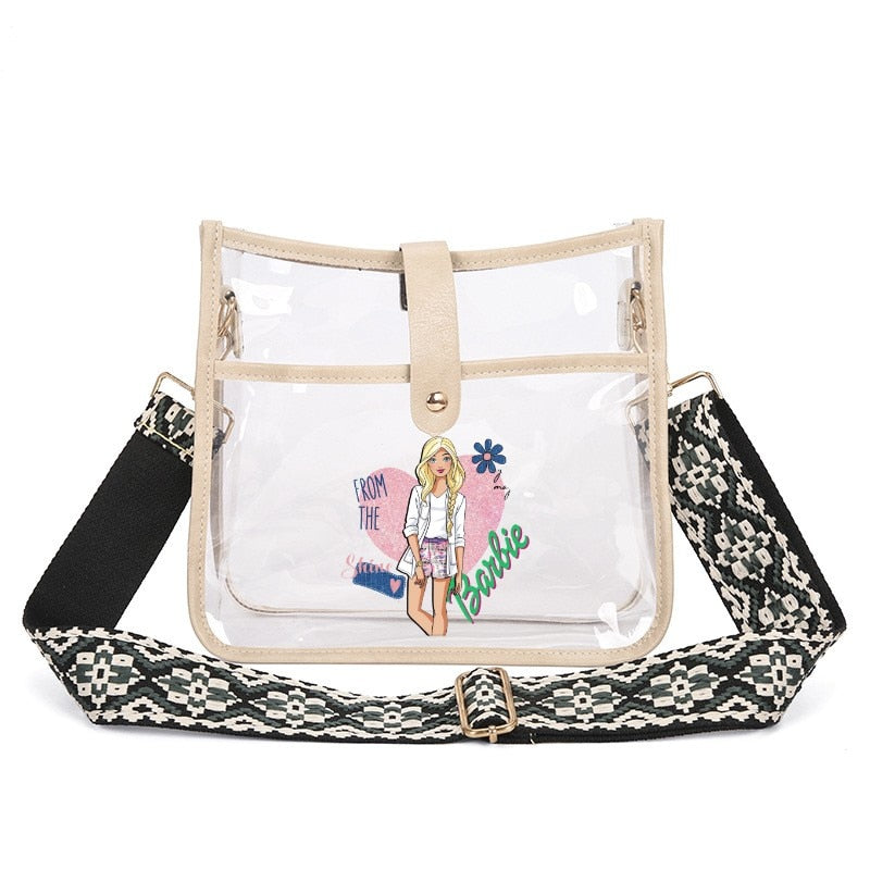 Fashion Ladies Barbie Letter Shoulder Bag Anime Kawaii Princess Female Candy Color Transparent Pvc Square Bag Women Handbag bag 21