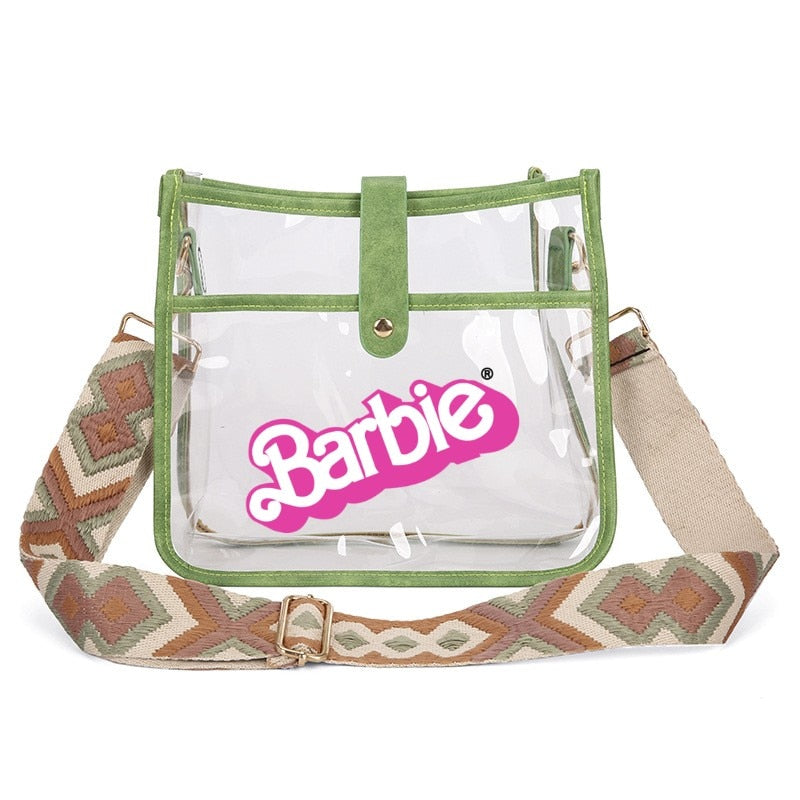 Fashion Ladies Barbie Letter Shoulder Bag Anime Kawaii Princess Female Candy Color Transparent Pvc Square Bag Women Handbag bag 12