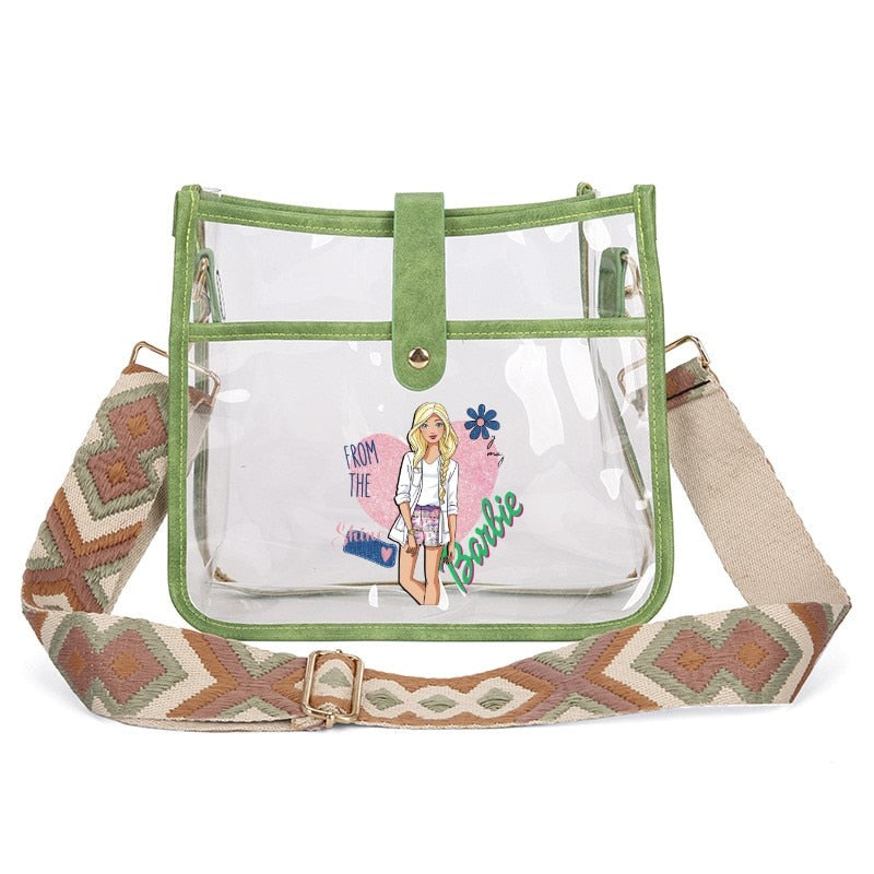 Fashion Ladies Barbie Letter Shoulder Bag Anime Kawaii Princess Female Candy Color Transparent Pvc Square Bag Women Handbag bag 9