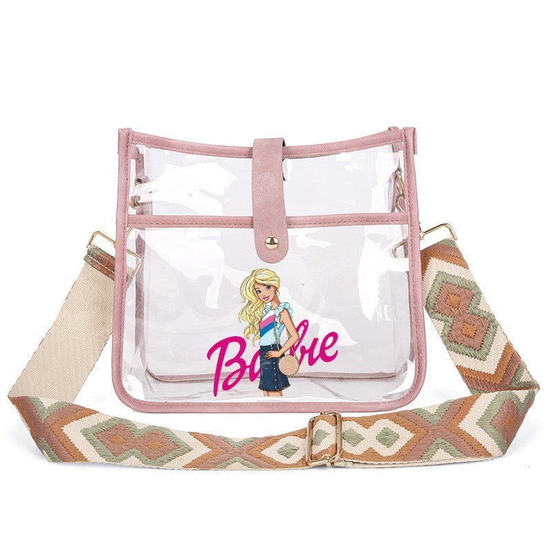 Fashion Ladies Barbie Letter Shoulder Bag Anime Kawaii Princess Female Candy Color Transparent Pvc Square Bag Women Handbag bag 17