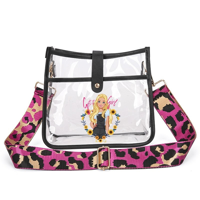 Fashion Ladies Barbie Letter Shoulder Bag Anime Kawaii Princess Female Candy Color Transparent Pvc Square Bag Women Handbag bag 7