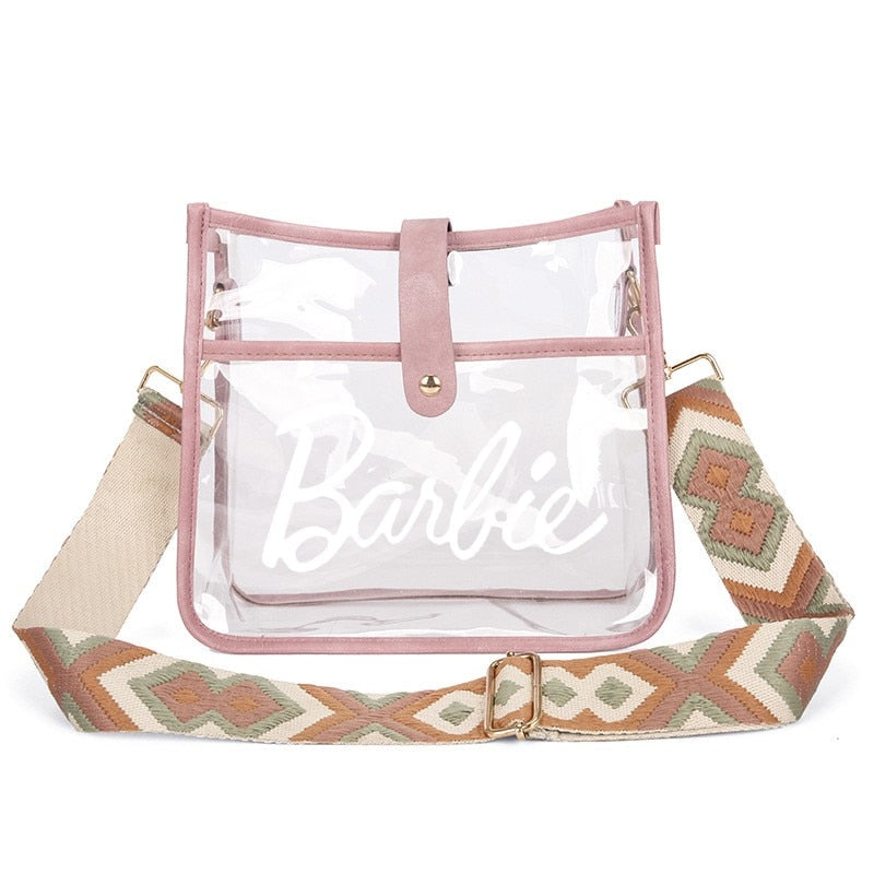 Fashion Ladies Barbie Letter Shoulder Bag Anime Kawaii Princess Female Candy Color Transparent Pvc Square Bag Women Handbag bag 13