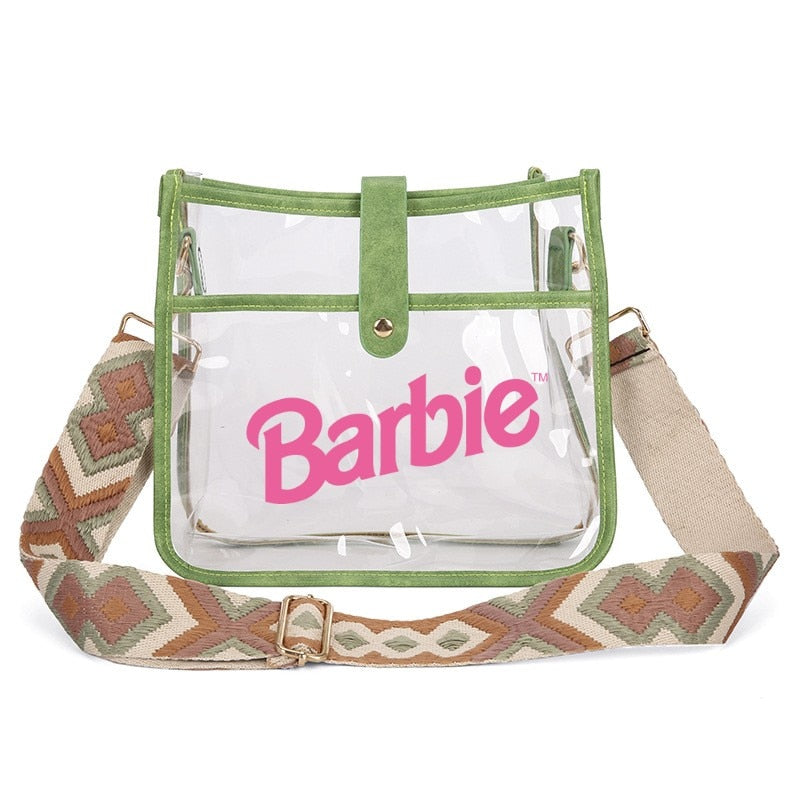 Fashion Ladies Barbie Letter Shoulder Bag Anime Kawaii Princess Female Candy Color Transparent Pvc Square Bag Women Handbag bag 11