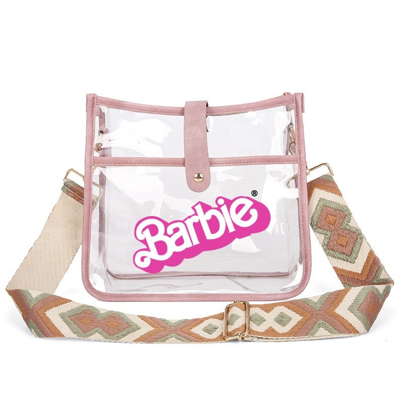 Fashion Ladies Barbie Letter Shoulder Bag Anime Kawaii Princess Female Candy Color Transparent Pvc Square Bag Women Handbag bag 14