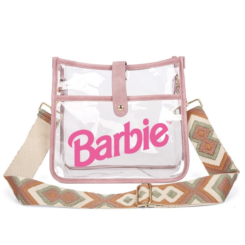 Fashion Ladies Barbie Letter Shoulder Bag Anime Kawaii Princess Female Candy Color Transparent Pvc Square Bag Women Handbag AMAIO
