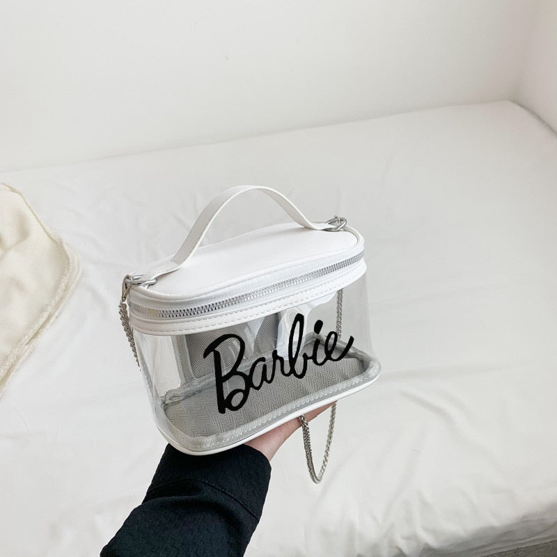 Fashion Ladies Barbie Letter Transparent Jelly Bag Anime Princess Girls Summer Niche Suitcase Shoulder Messenger Cosmetic Bags 4
