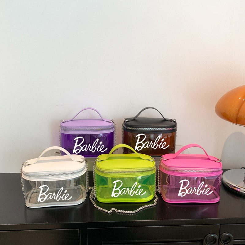 Fashion Ladies Barbie Letter Transparent Jelly Bag Anime Princess Girls Summer Niche Suitcase Shoulder Messenger Cosmetic Bags