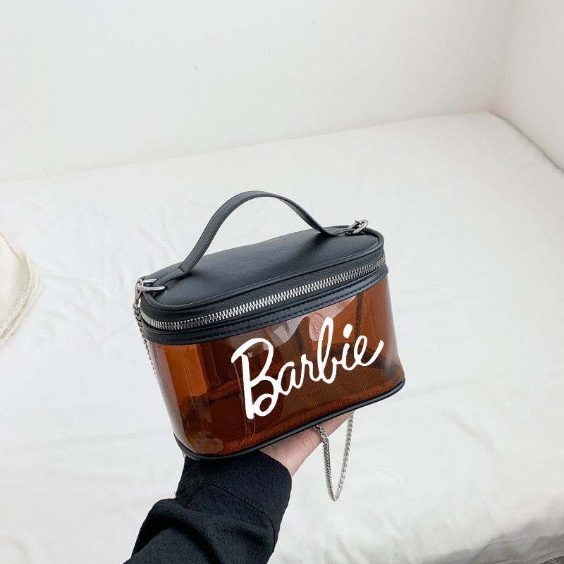 Fashion Ladies Barbie Letter Transparent Jelly Bag Anime Princess Girls Summer Niche Suitcase Shoulder Messenger Cosmetic Bags 5
