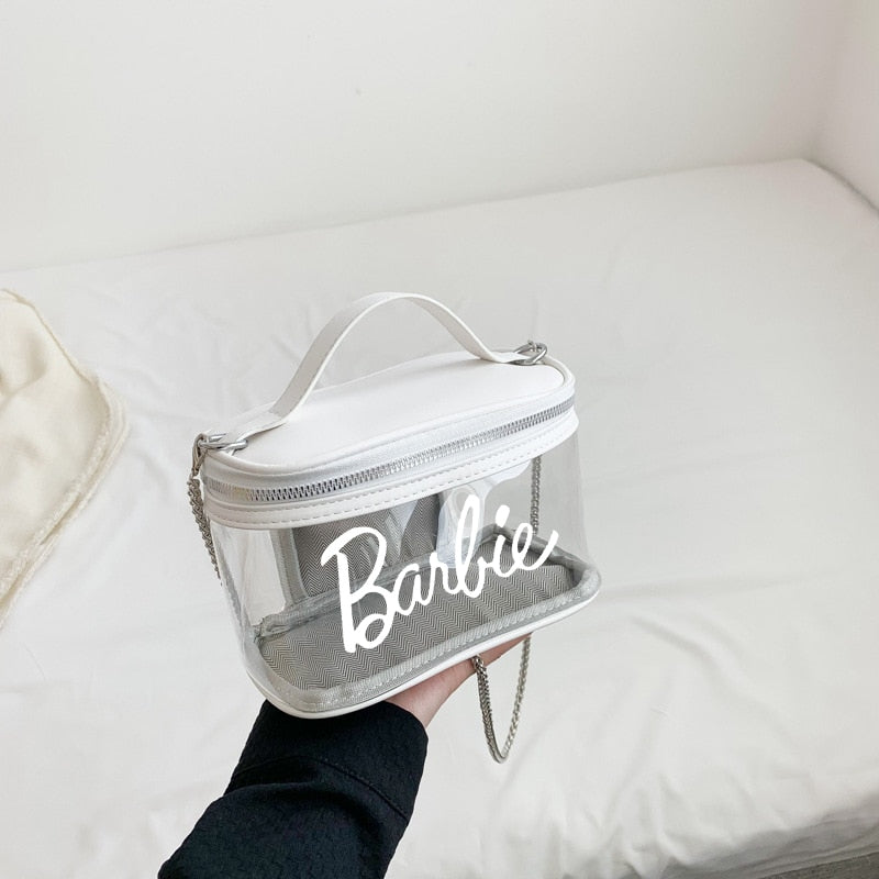 Fashion Ladies Barbie Letter Transparent Jelly Bag Anime Princess Girls Summer Niche Suitcase Shoulder Messenger Cosmetic Bags 3