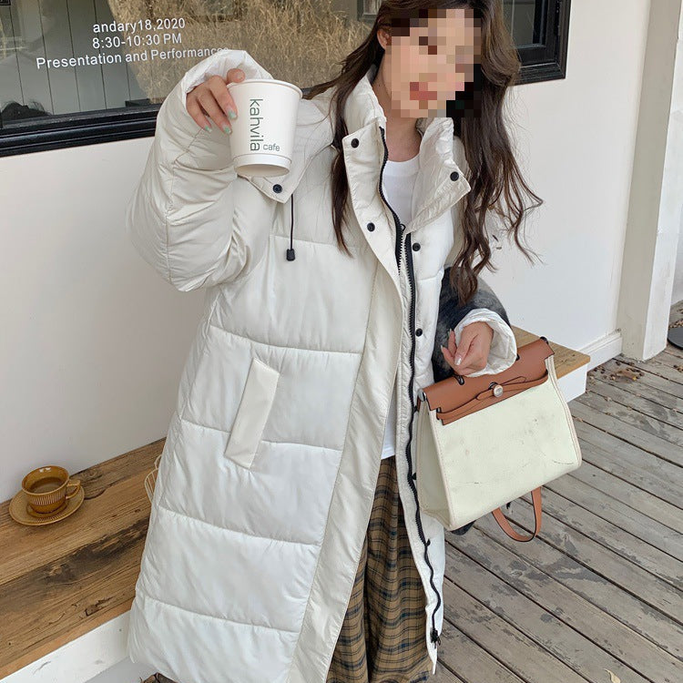 Fashion Long Hooded Stand Collar Coat For Women White
