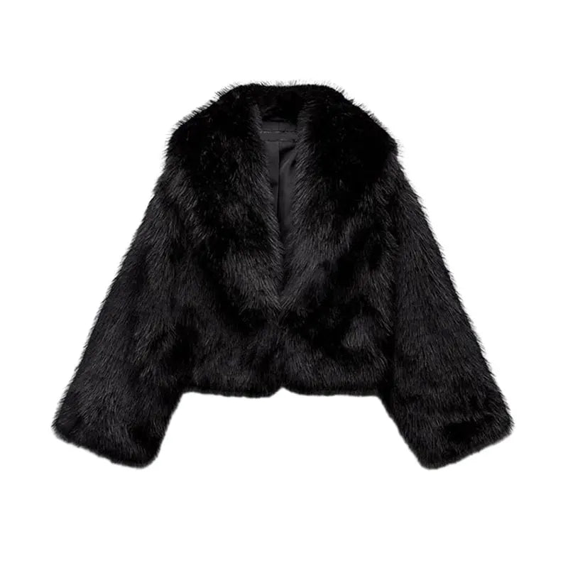 Fashion Luxury Fluffy Faux Fur Women Jacket Winter Long Sleeve Shaggy Overcoats Thick Warm Fox Fur Coat Female Street Outerwear black