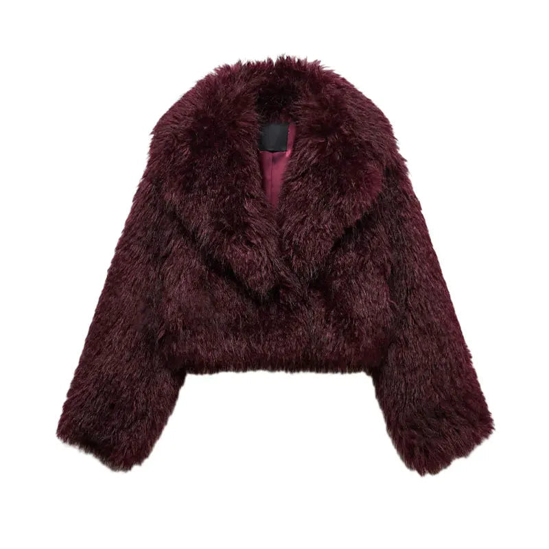 Fashion Luxury Fluffy Faux Fur Women Jacket Winter Long Sleeve Shaggy Overcoats Thick Warm Fox Fur Coat Female Street Outerwear Burgundy