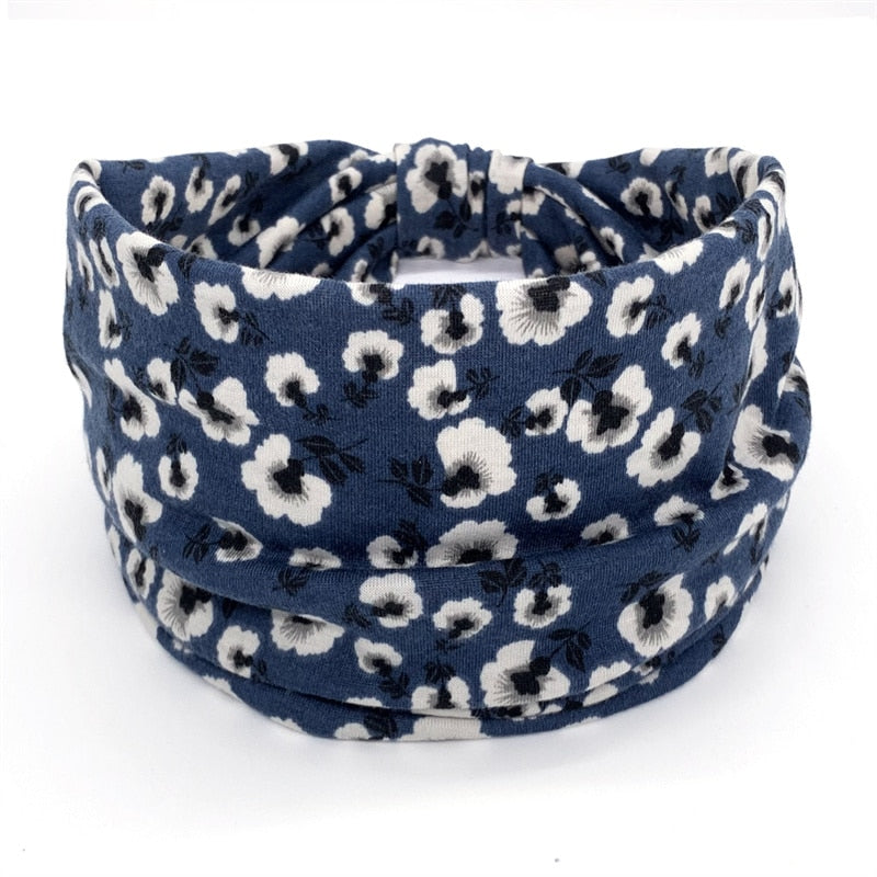 Fashion Print Knoted Elastic Yoga Sport Casual Headbands Hair Accessories for Women Boho Stretch Turban Head Wrap Wide Hairband Gold