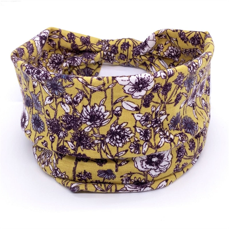 Fashion Print Knoted Elastic Yoga Sport Casual Headbands Hair Accessories for Women Boho Stretch Turban Head Wrap Wide Hairband Black