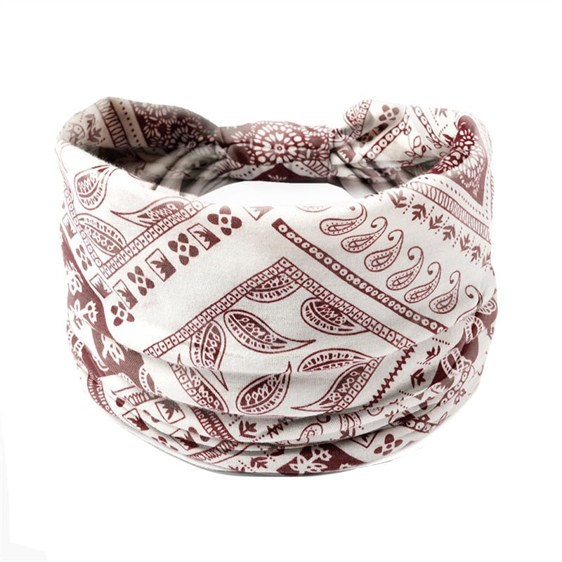 Fashion Print Knoted Elastic Yoga Sport Casual Headbands Hair Accessories for Women Boho Stretch Turban Head Wrap Wide Hairband plum