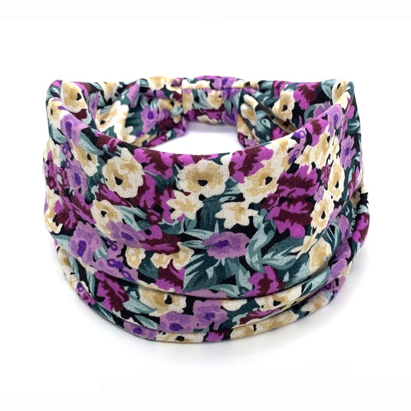 Fashion Print Knoted Elastic Yoga Sport Casual Headbands Hair Accessories for Women Boho Stretch Turban Head Wrap Wide Hairband champagne