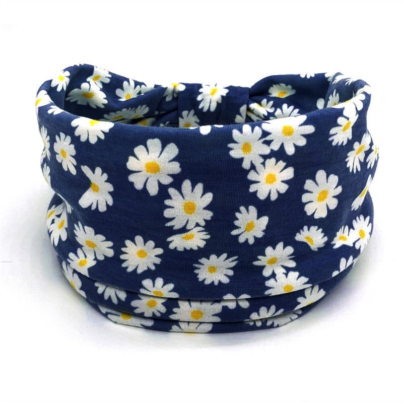 Fashion Print Knoted Elastic Yoga Sport Casual Headbands Hair Accessories for Women Boho Stretch Turban Head Wrap Wide Hairband Beige