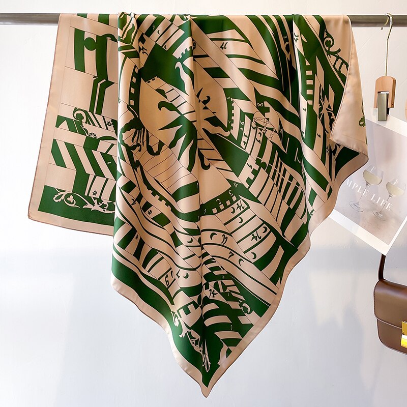 Fashion Print Printing Twill Silk Square Scarf for Women Hijab Muslim Headband Bandana Summer Shawl Beach Stoles Echarpe 2024 FN129-2