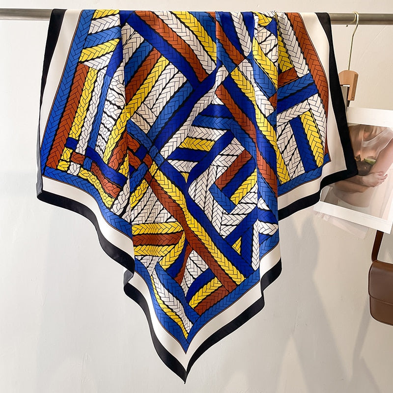 Fashion Print Printing Twill Silk Square Scarf for Women Hijab Muslim Headband Bandana Summer Shawl Beach Stoles Echarpe 2024 FN141-2