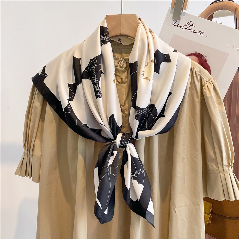 Fashion Print Printing Twill Silk Square Scarf for Women Hijab Muslim Headband Bandana Summer Shawl Beach Stoles Echarpe 2024 FN89-5