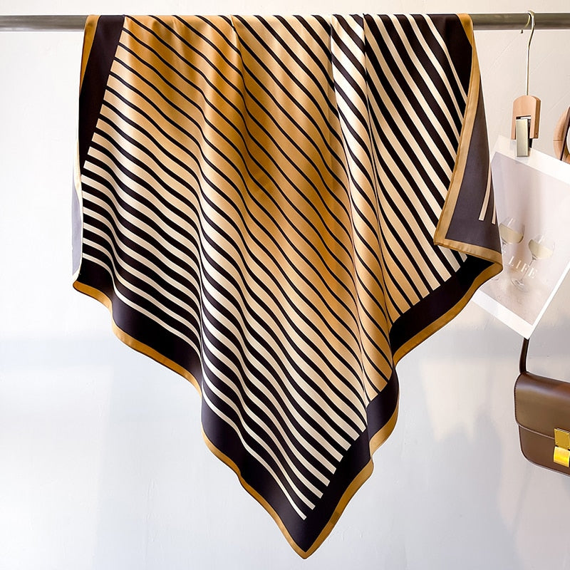 Fashion Print Printing Twill Silk Square Scarf for Women Hijab Muslim Headband Bandana Summer Shawl Beach Stoles Echarpe 2024 FN136-1