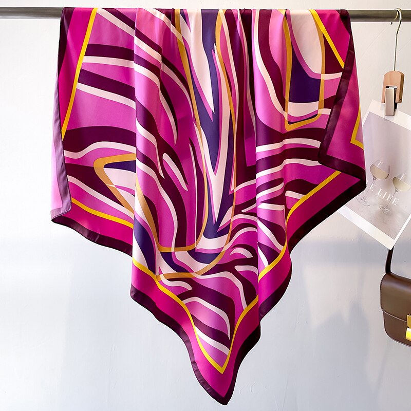 Fashion Print Printing Twill Silk Square Scarf for Women Hijab Muslim Headband Bandana Summer Shawl Beach Stoles Echarpe 2024 FN127-1