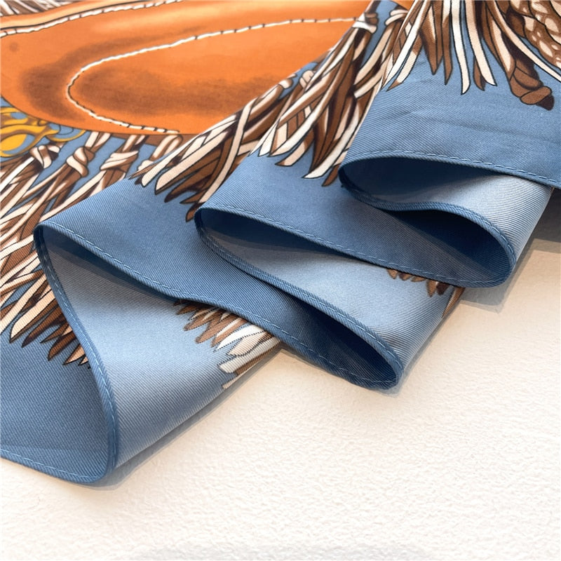 Fashion Print Printing Twill Silk Square Scarf for Women Hijab Muslim Headband Bandana Summer Shawl Beach Stoles Echarpe 2024