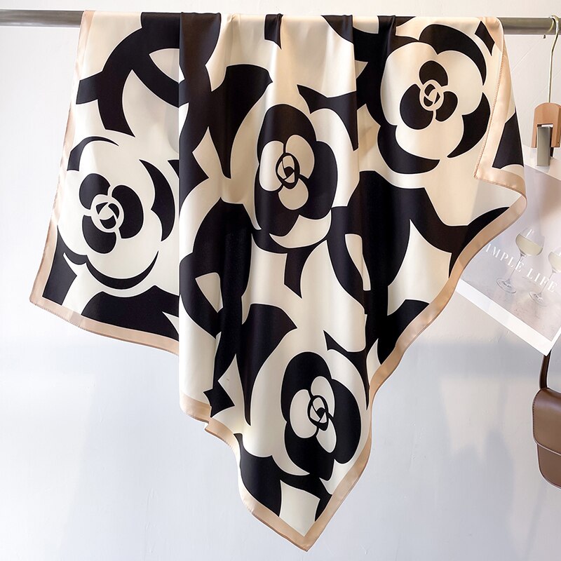 Fashion Print Printing Twill Silk Square Scarf for Women Hijab Muslim Headband Bandana Summer Shawl Beach Stoles Echarpe 2024 FN125-3