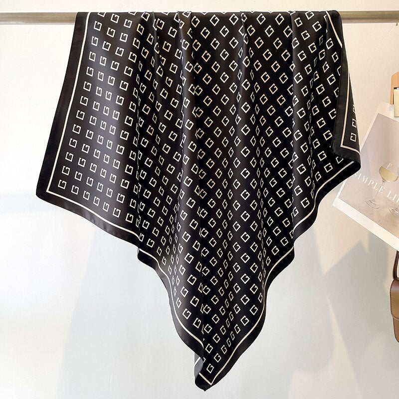 Fashion Print Printing Twill Silk Square Scarf for Women Hijab Muslim Headband Bandana Summer Shawl Beach Stoles Echarpe 2024 FN118-2