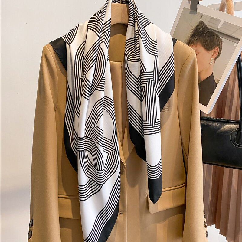 Fashion Print Printing Twill Silk Square Scarf for Women Hijab Muslim Headband Bandana Summer Shawl Beach Stoles Echarpe 2024 FN119-1