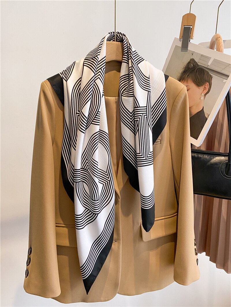 Fashion Print Printing Twill Silk Square Scarf for Women Hijab Muslim Headband Bandana Summer Shawl Beach Stoles Echarpe 2024 FN119-1