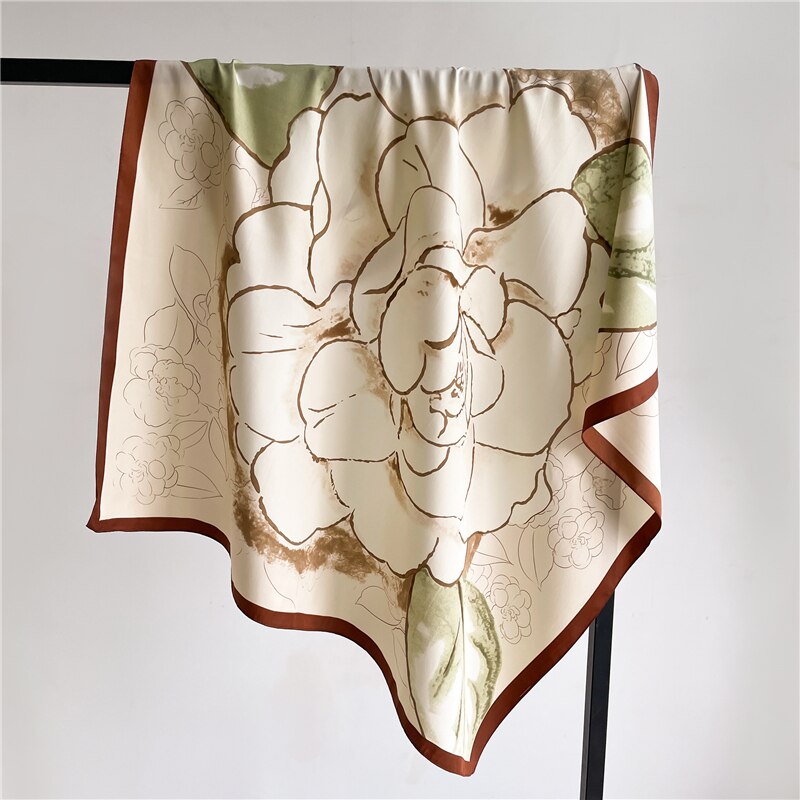 Fashion Print Printing Twill Silk Square Scarf for Women Hijab Muslim Headband Bandana Summer Shawl Beach Stoles Echarpe 2024 FN106-3