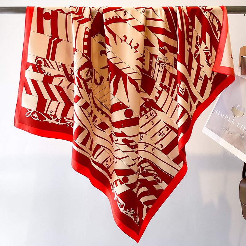 Fashion Print Printing Twill Silk Square Scarf for Women Hijab Muslim Headband Bandana Summer Shawl Beach Stoles Echarpe 2024 FN129-3