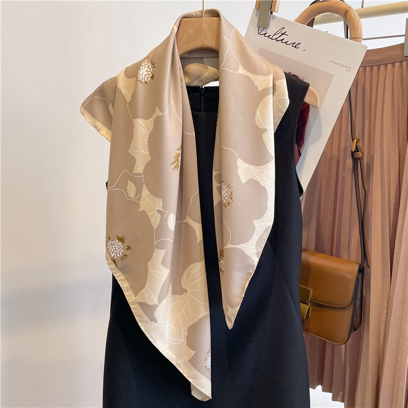 Fashion Print Printing Twill Silk Square Scarf for Women Hijab Muslim Headband Bandana Summer Shawl Beach Stoles Echarpe 2024 FN89-3
