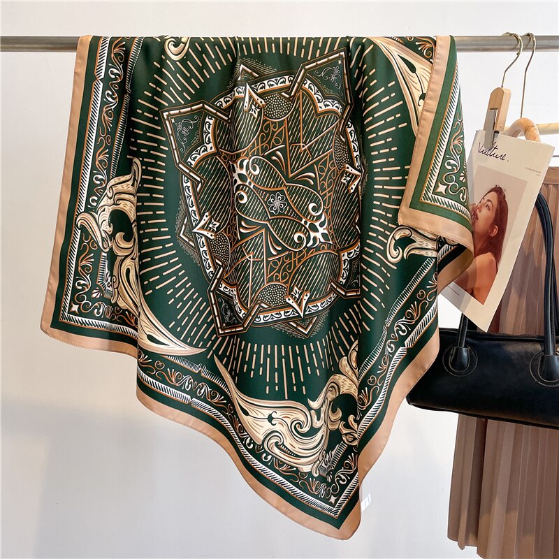 Fashion Print Printing Twill Silk Square Scarf for Women Hijab Muslim Headband Bandana Summer Shawl Beach Stoles Echarpe 2024 FN122-2